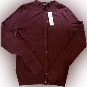 Ann Taylor button up sweater, maroon, chevron pattern